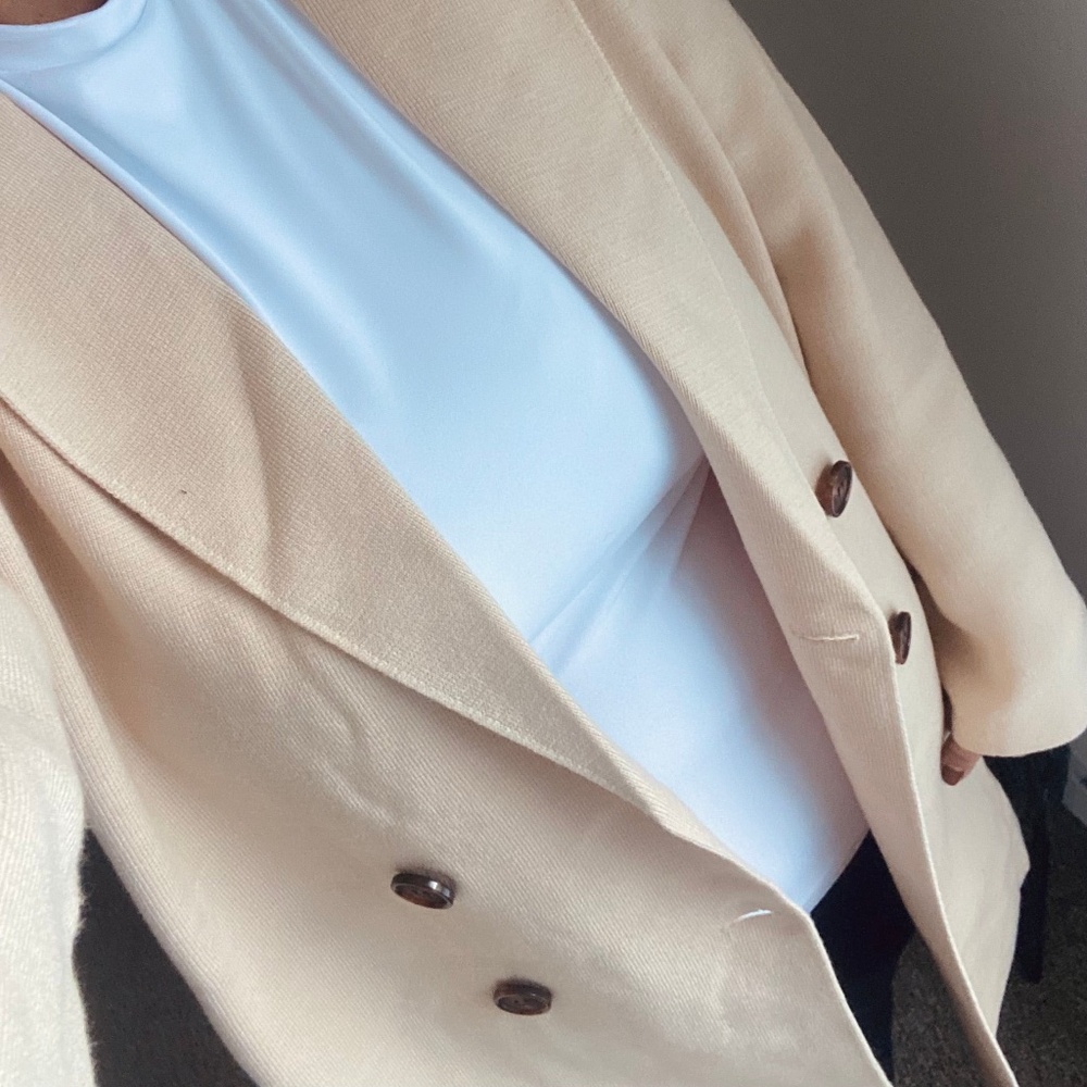 Cream buttoned coatigan knit longline sweater coat fits Large / X-large